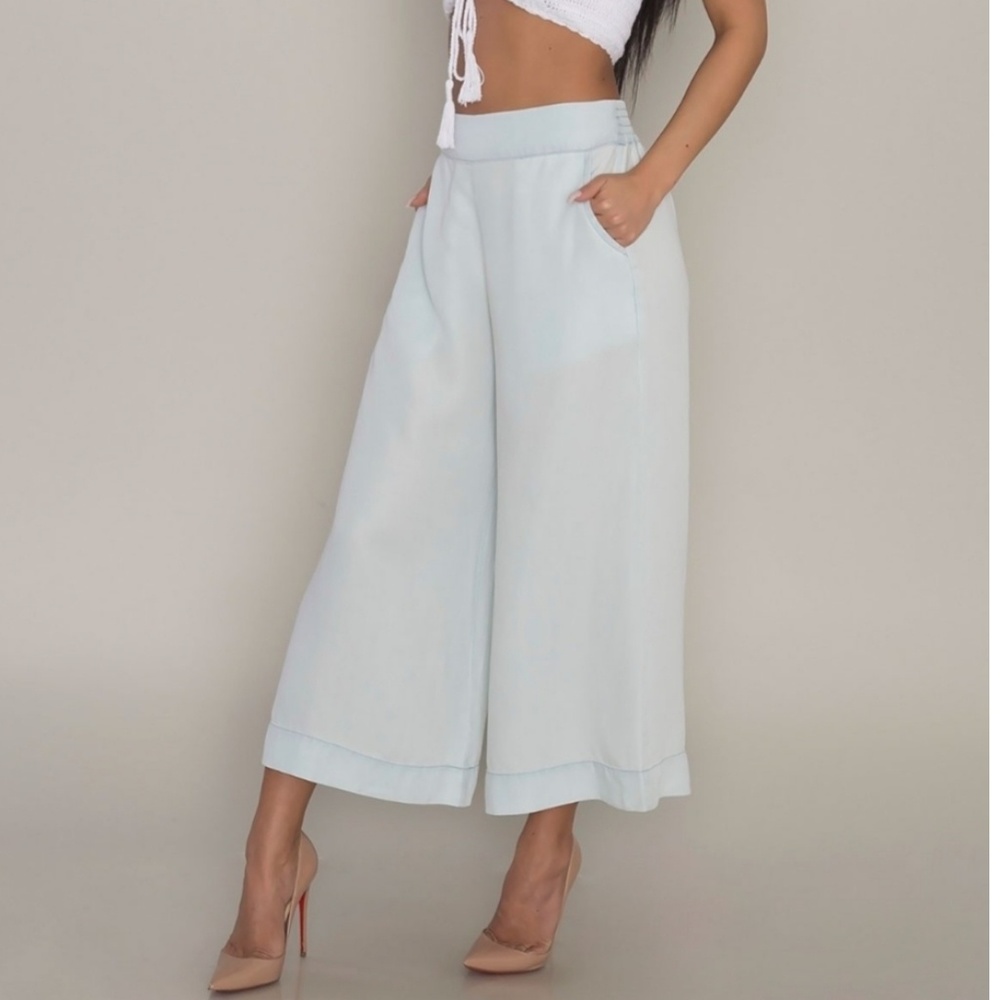 Last•Chic Chambray Culotte Pants - Light Denim - Picture 2 of 5